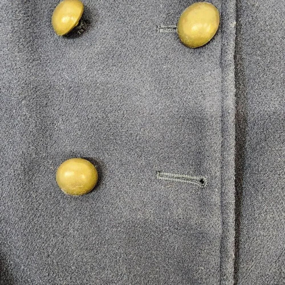 Prévue Navy Ruffle Hem Peacoat Jacket Medium Gold Button Double Breasted - Picture 5 of 8